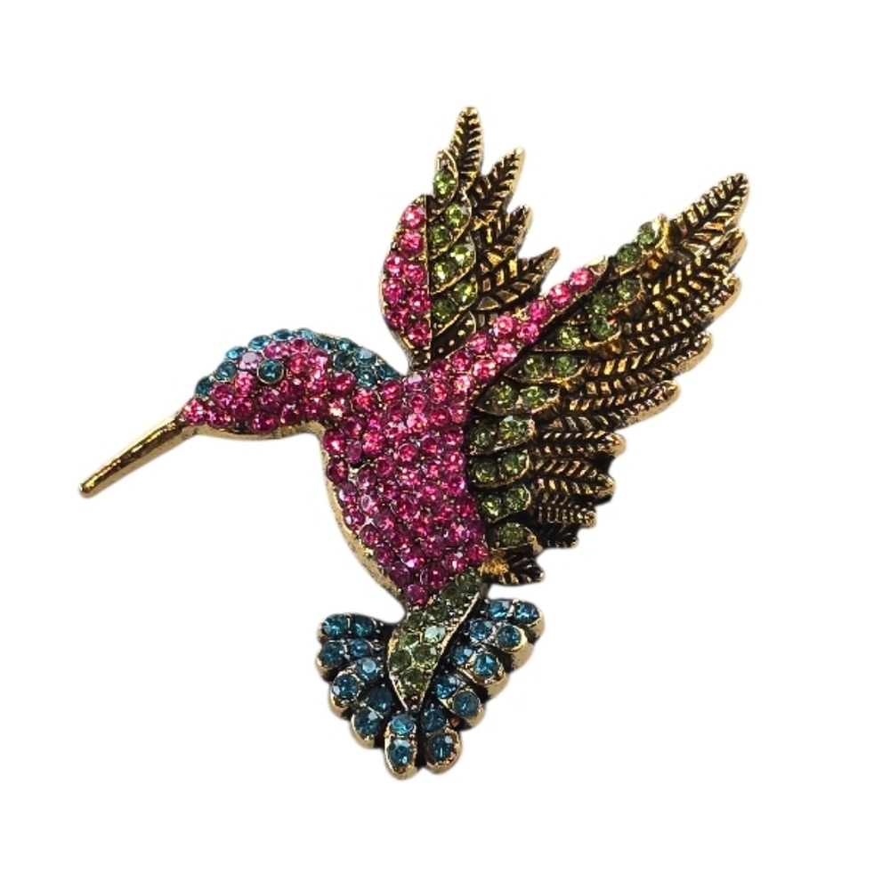 Hummingbird Rhinestone Goldtone Brooch